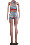 Green Fashion Casual adult Ma'am Patchwork Print Two Piece Suits Straight Sleeveless Two Pieces