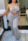 Red Fashion Sexy Solid Hollowed Out Backless V Neck Regular Jumpsuits