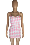 Pink Sexy Print Patchwork Spaghetti Strap Wrapped Skirt Dresses
