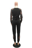 Black Casual Solid Regular Long Sleeve Two Pieces