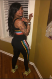 Black Sexy Fashion Striped Solid Patchwork Skinny Two-piece Pants Set