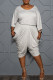 White Fashion Casual Solid Basic O Neck Plus Size Two Pieces