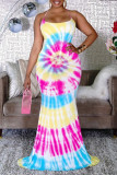 Multicolor Fashion Sexy Print Tie Dye Backless Strap Design Spaghetti Strap Sleeveless Dress