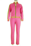 Pink Casual Solid Patchwork O Neck Long Sleeve Two Pieces