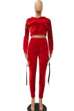 Red Casual Solid Patchwork Two Piece Suits pencil Long Sleeve