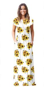 As Show-4 Brief Cute O-Neck Short Sleeve Loose Long Print Dresses