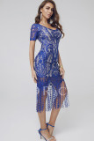 Black Sexy Cap Sleeve Short Sleeves O neck Step Skirt Knee-Length Solid Casual Dresses