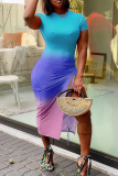 Red Casual Patchwork Tie-dye High Opening O Neck Irregular Dress Dresses