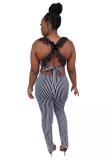 Black Fashion adult Sexy Bandage Print lace Striped Two Piece Suits Straight Sleeveless Two-pie