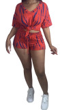 Red Fashion Casual adult Ma'am Print Two Piece Suits pencil Short Sleeve Two Pieces