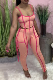 Grey Sexy Solid Patchwork Spaghetti Strap Sleeveless Two Pieces