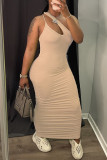 Red Sexy Casual Solid Hollowed Out Fold One Shoulder Sleeveless Dress