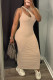Apricot Sexy Casual Solid Hollowed Out Fold One Shoulder Sleeveless Dress