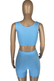 Blue Casual Solid Patchwork U Neck Sleeveless Two Pieces