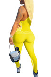Blue Fashion street Patchwork Milk. Sleeveless Slip Jumpsuits