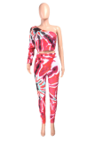 Royal Blue Sexy Patchwork Tie-dye One Shoulder Long Sleeve Two Pieces