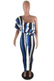 Blue Sexy Fashion Asymmetrical stringy selvedge Striped Backless Asymmetrical Collar 