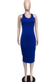 Red Fashion Solid Backless Asymmetrical O Neck Asymmetrical Dresses
