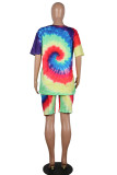 Yellow Casual Print Patchwork O Neck Short Sleeve Two Pieces