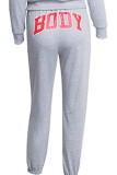 Grey Elastic Fly Mid Patchwork Print Solid Straight Pants Bottoms
