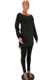 Black Sexy Solid Two Piece Suits Patchwork Beading pencil Long Sleeve Two-piece Pants Set