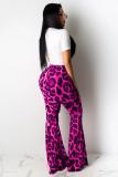 Red Fashion Casual adult Leopard Lips Print Print Loose Short Sleeve