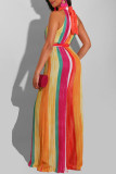 Red Elegant Striped Bandage Patchwork Half A Turtleneck Loose Jumpsuits
