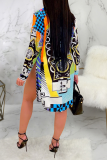 Multicolor Sexy Print Patchwork Turndown Collar Shirt Dress Dresses