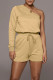 Khaki Casual Solid Patchwork Asymmetrical Oblique Collar Long Sleeve Two Pieces
