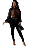 Brown O Neck Long Sleeve Print Patchwork