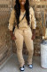 Khaki Fashion Casual Patchwork Patchwork Zipper Collar Long Sleeve Two Pieces