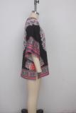Black Fashion adult Sexy Bat sleeve Half Sleeves O neck Swagger Mini Patchwork Print