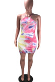 multicolor Sexy Spaghetti Strap Sleeveless Slip Hip skirt skirt Print Club Dresses
