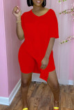 Black Fashion Casual Solid Slit V Neck Short Sleeve Two Pieces