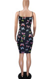 White Sexy Spaghetti Strap Sleeveless Slip Step Skirt Mini Print Patchwork backless Dresses