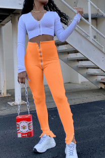 Orange White Black Green Pink Apricot Orange purple Zipper Fly High Solid Zippered Boot Cut Pants Bottoms