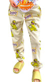 Beige Fashion Sportswear Adult Character Print Straight Bottoms