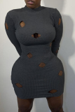 Pink Sexy Solid Patchwork Half A Turtleneck Pencil Skirt Dresses