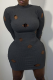 Grey Sexy Solid Patchwork Half A Turtleneck Pencil Skirt Dresses