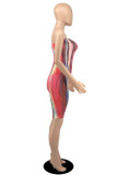 Red Fashion Sexy Print Backless Strapless Skinny Romper