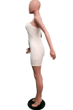 Pink Sexy Solid Patchwork One Shoulder Pencil Skirt Dresses
