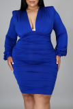 Black Sexy Solid Patchwork V Neck Plus Size Dresses