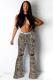 Beige Zipper Fly Sleeveless Mid Old Zippered washing camouflage Boot Cut Pants