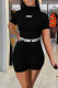 Black Fashion Casual Letter Print Basic Turtleneck Short Sleeve Two Pieces