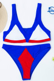 Blue Fashion Sexy Patchwork Backless Swimwears