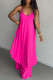 Rose Red Sexy Casual Solid Asymmetrical Spaghetti Strap Long Dress
