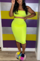 Fluorescent green Active Casual Wrapped chest Solid Plus Size