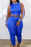 Blue Fashion Sexy Print Solid pencil Sleeveless Two Pieces