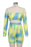 Blue Sexy Fashion Print Tie Dye Patchwork asymmetrical Straight Long Sleeve
