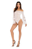 White Long Sleeve Mesh lace Skinny shorts